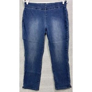 NYDJ Pull On Skinny Ankle Jeans w/ Side Slit Medium Wash 14
